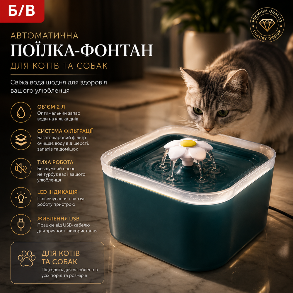 Б/У Автоматическая поилка-фонтан для кошек и собак 2 л, USB, с фильтром и LED-индикацией, питьевой фонтан Киев - изображение 9