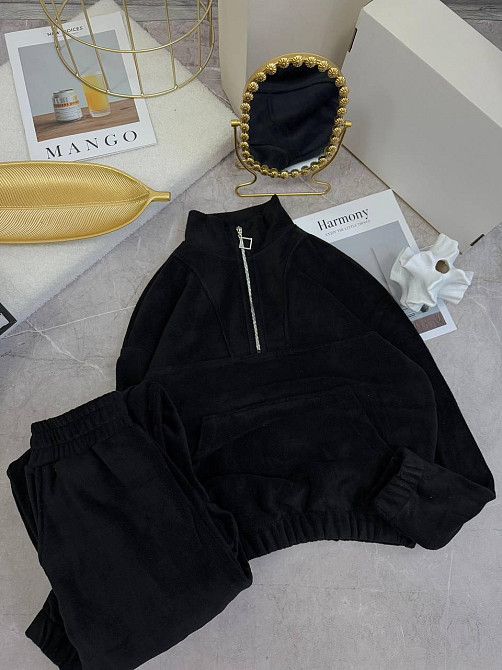 Женский теплый прогулочный костюм двойка из двухстороннего флиса Черный, 42/46 Одесса - изображение 4