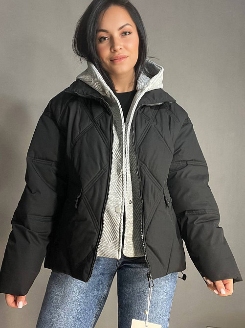 Куртка жіноча Joy one 552 демісезонна оверсайз трикотажна вставка з капюшоном подвійна застібка чорна, чорний, M Київ - фото 1