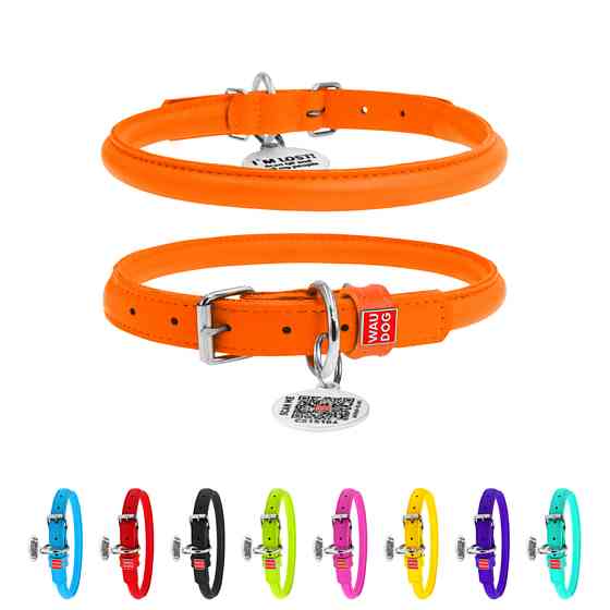 Нашийник для собак шкіряний WAUDOG Glamour з QR паспортом, круглий, Д 10 мм, Дов 39-47 см помар Коломыя