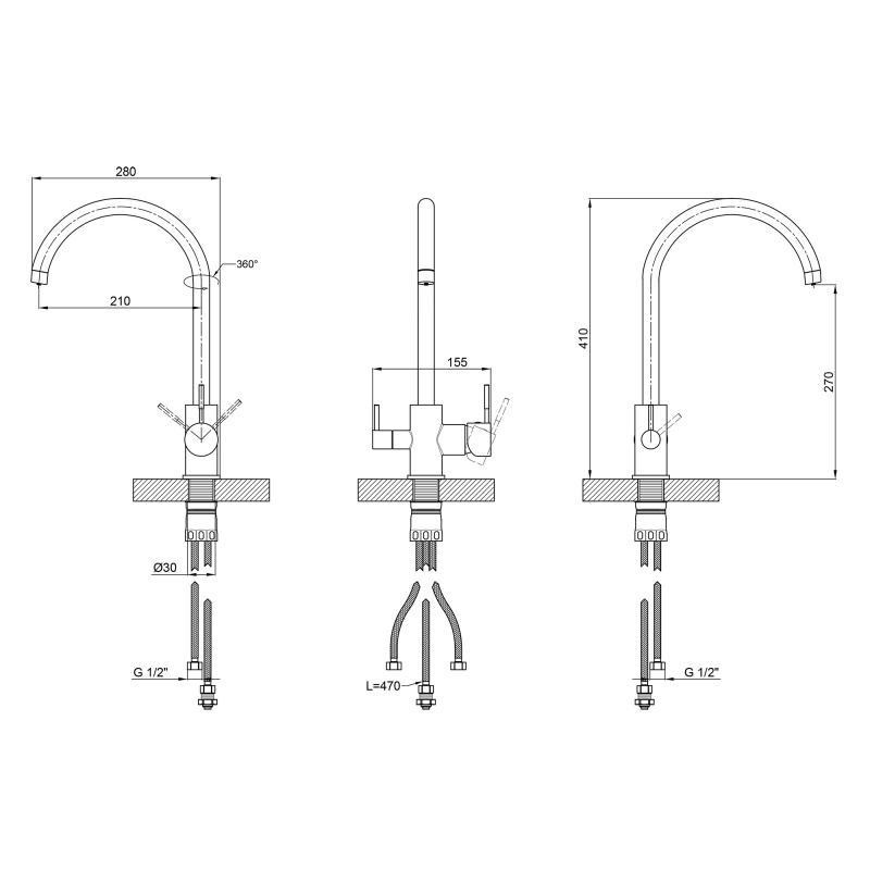 Смеситель для кухни с подключением для питьевой воды Lidz Aria LDARI020FNKS43365 Nickel Харьков - изображение 2