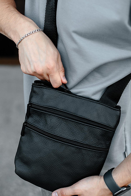 Сумка-мессенджер из натуральной кожи, сумка через плечо мужская SL029 (Черная) Сумы - изображение 4