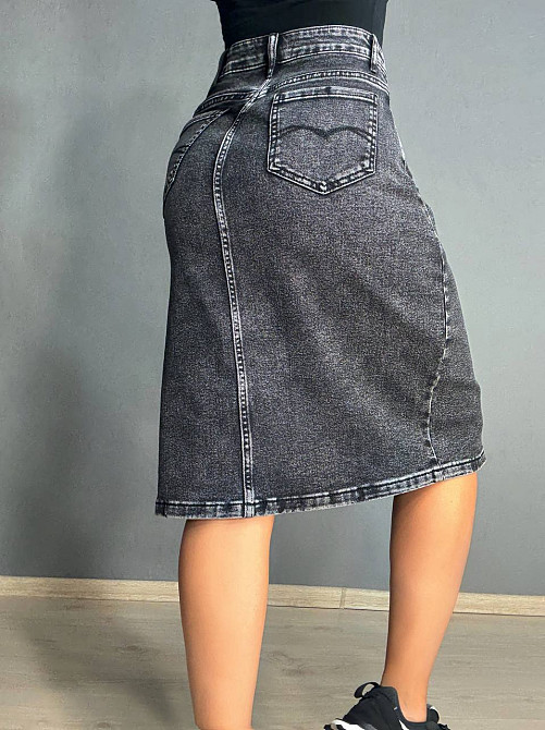 Спідниця жіноча джинсова Vanver 82050 пряма з розрізом середня довжина чорна , чорний, 31, 31, 85 см, 107 см Київ - фото 3