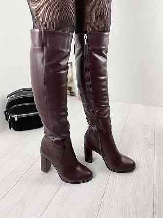Nivelle Чоботи жіночі NIVELLE бордові натуральна шкіра высота 40см обхват 36-37см каблук 9.5см Коломыя