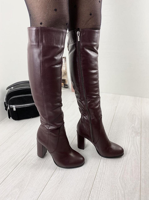 Nivelle Чоботи жіночі NIVELLE бордові натуральна шкіра высота 40см обхват 36-37см каблук 9.5см Коломыя - изображение 1