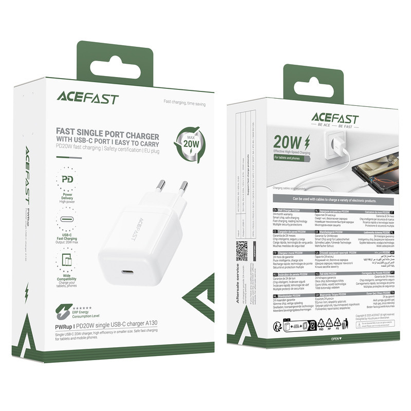 Сетевое зарядное устройство ACEFAST A130 PD20W single USB-C charger White Одесса - изображение 2