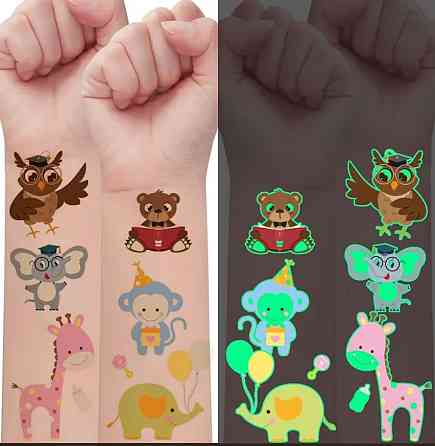 Набор 10 шт. световых временных татуировок-наклеек из серии «Животные» | 140 рисунков, светящихся в темноте Киев