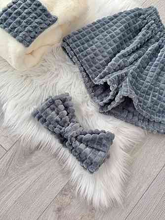 Женская уютная теплая пижама: кофта и шорты + повязка на голову из турецкой махры Серый, 46/48 Одесса