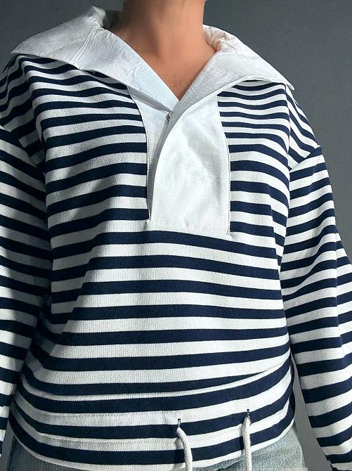 Свитшот женский KEYYMOD 34007 с воротником в полоску оверсайз темно синий, темно-синий, S Киев - изображение 19