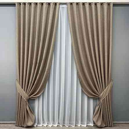 Комплект готових штор VR-Textil Льон Мішковина № 1921ш Капучино 200х270см 2 шт (32-352) Київ