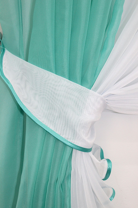 Кухонные шторки VR-Textil № 096к с подвязками бирюзовый с белым 400х170 см (50-805) Киев - изображение 3