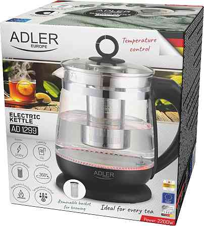 Електрочайник Adler AD 1299 1850-2200Вт/ 1.5л/ скло/ заварник/ встановлення температури/ чорний Вінниця