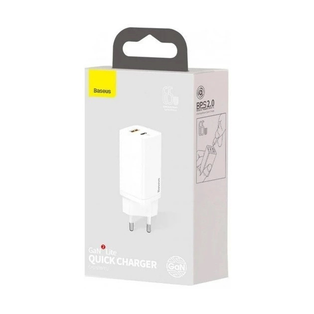 Универсальное сетевое зарядное устройство Baseus Wall Charger GaN2 Lite USB-C+USB 65W CCGAN2L-B02 (Белое) Николаев - изображение 10