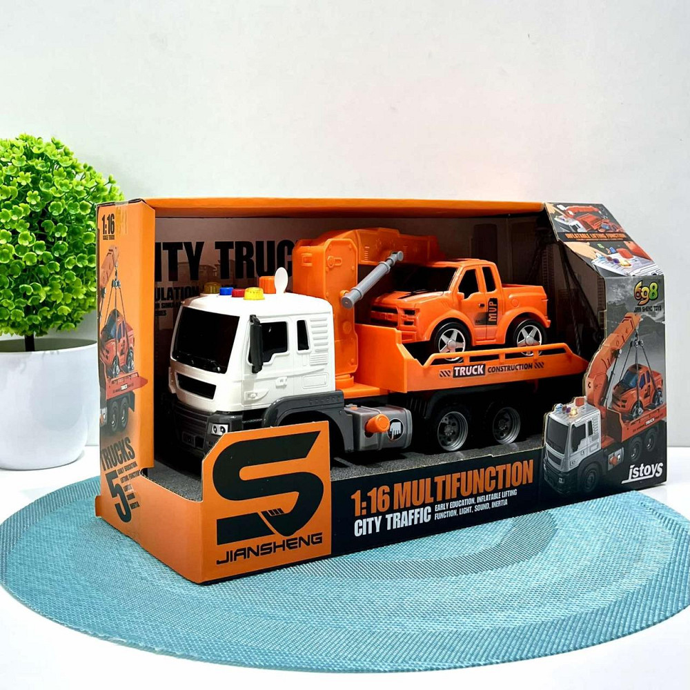 Евакуатор машинка світлові та звукові ефекти інерція машинка 27см Оранжевий (JS106AB) Чернігів - фото 5