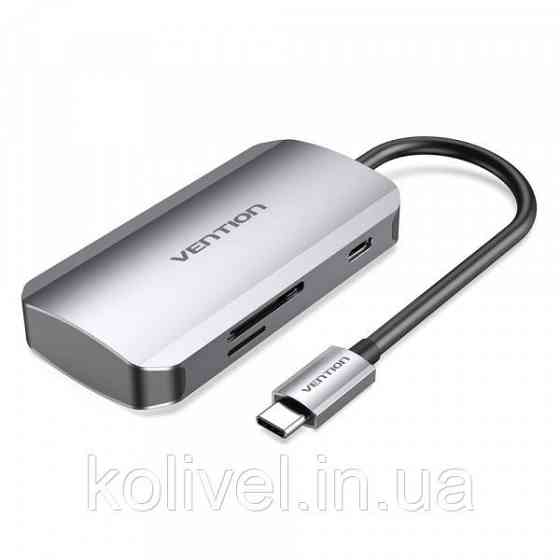 Хаб USB 3.1 Type-C -> 3хUSB 3.0/SD/TF/PD 100W 6-in-1 Vention (TNHHB) Київ