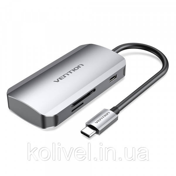 Хаб USB 3.1 Type-C -> 3хUSB 3.0/SD/TF/PD 100W 6-in-1 Vention (TNHHB) Київ - фото 1