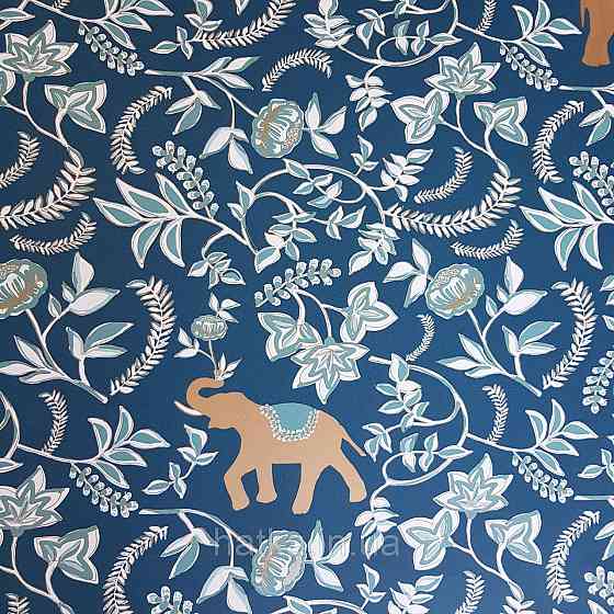 Шпалери вінілові на флізелін Caselio Mystery 0.53х10 м дитячі яскраві квіти білі зелені слони золотом на Київ