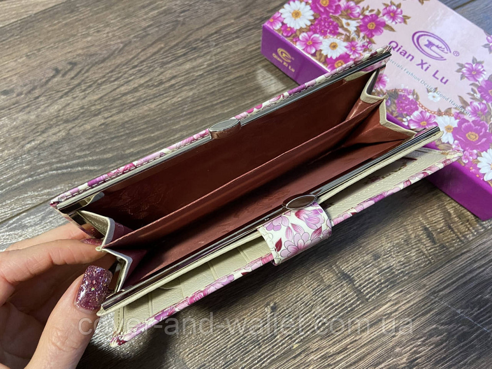 Красивый женский кошелёк белого цвета с фиолетовыми цветами Qian Xi Lu Киев - изображение 5