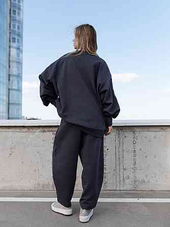 Женский оверсайз костюм: объемная кофта с трендовыми брюками бананами турецкий дабл фейс 100% хлопок Графит Одесса