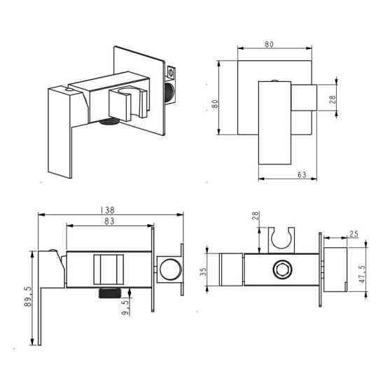 Набір для гігієнічного душу Lidz Kubis 111 Nickel LDKUB111NKS46106 прямокутний Київ