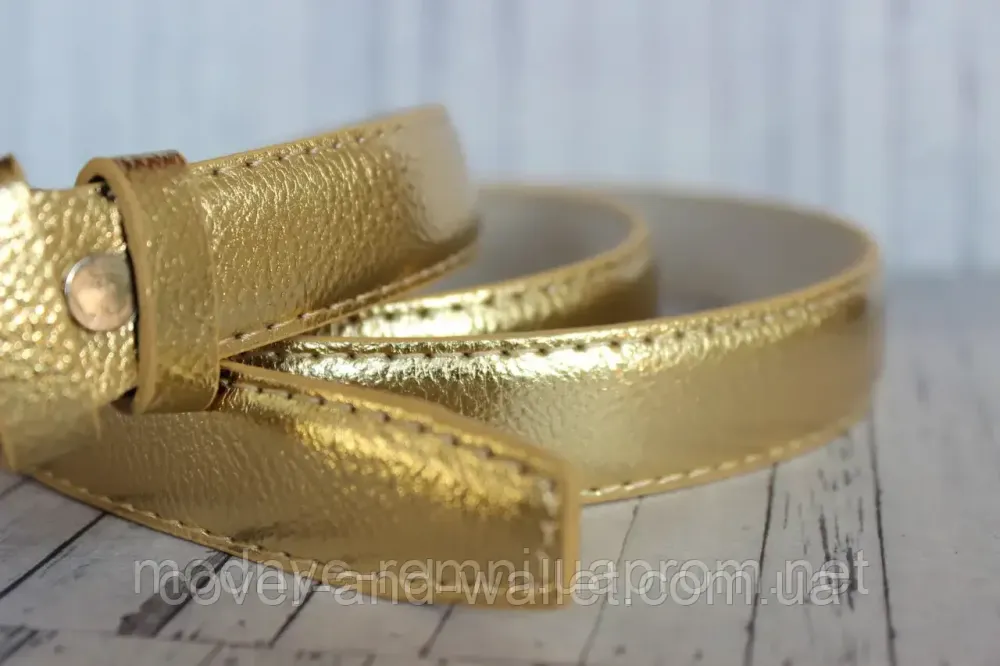 Стильний жіночий ремінь із натуральної шкіри золотистого кольору 35мм PS Leather Київ - фото 2