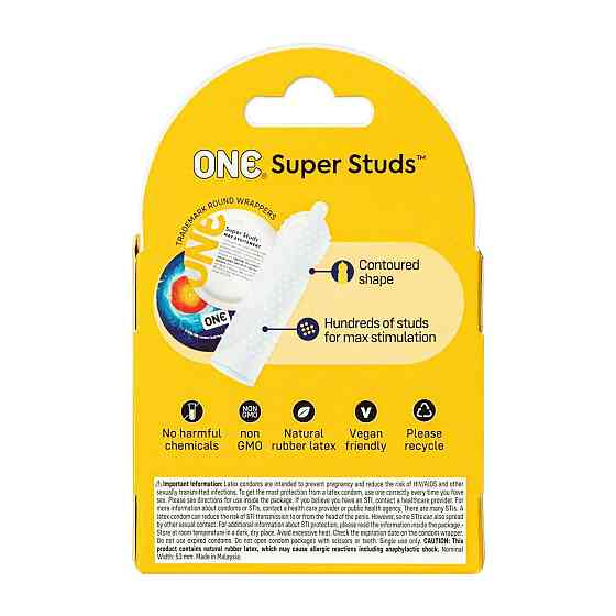 Презервативи ONE Super Studs, 3 шт, з точковим рельєфом, зі змазкою, паковання — картонна коробка Sex Aura Київ