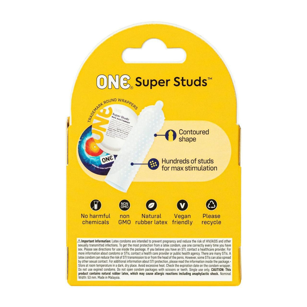 Презервативи ONE Super Studs, 3 шт, з точковим рельєфом, зі змазкою, паковання — картонна коробка Sex Aura Київ - фото 2