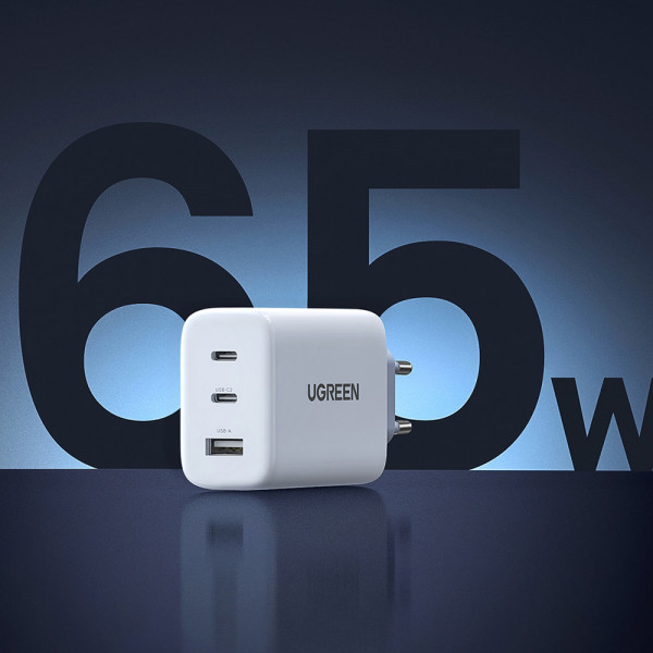 Зарядний пристрій 3xUSB 65W (2xType-C+USB QC3.0) Fast Charger Білий CD275 Ugreen (90496) Киев - изображение 3