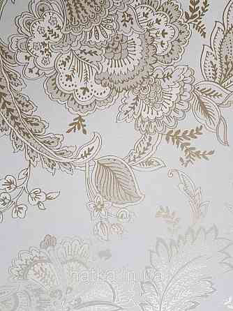 Шпалери флізелінові еко Rasch Sophia 0.53х10 рослинний принт квіти листя золотисте на бежевому 3д Київ
