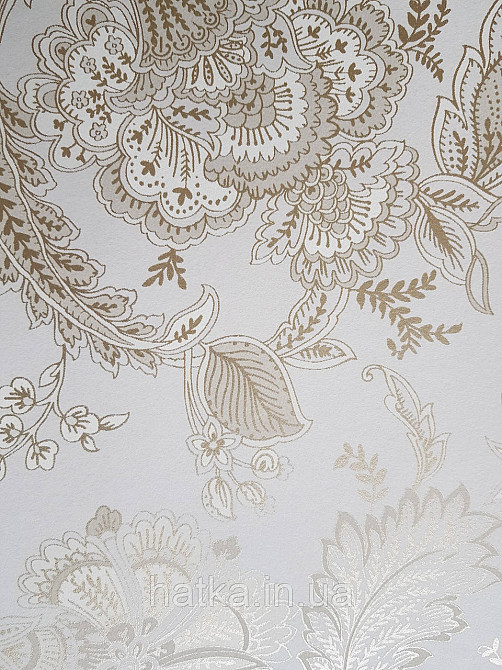 Шпалери флізелінові еко Rasch Sophia 0.53х10 рослинний принт квіти листя золотисте на бежевому 3д Київ - фото 3