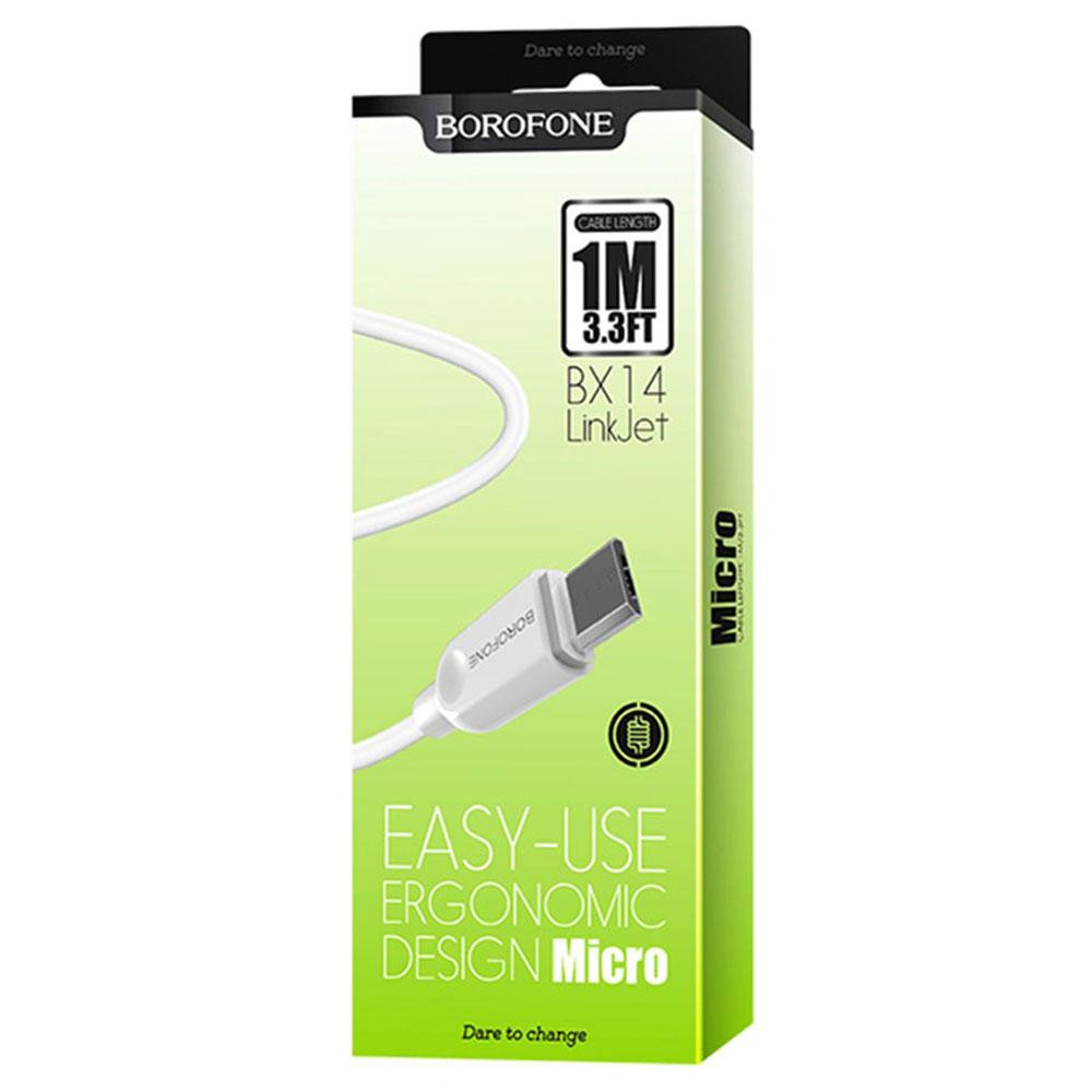 Кабель BOROFONE BX14 USB to Micro 2.4A, 1m, PVC, TPE connectors, White Київ - фото 2