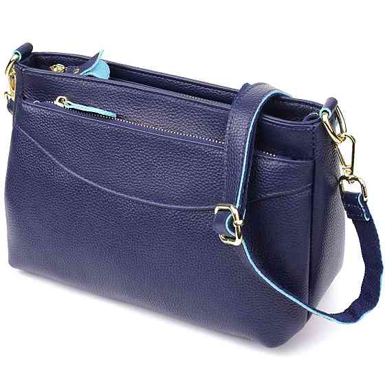 Жіноча шкіряна сумка з жорстким дном Синій (Vintage) Київ