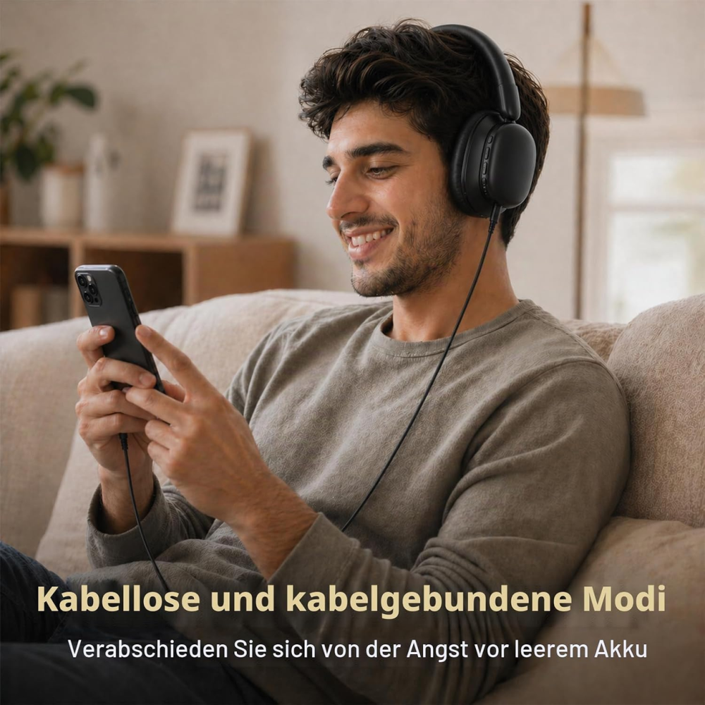 Беспроводные Bluetooth-наушники A9-1, Bluetooth 5.4, до 100 часов работы, 3 режима эквалайзера, микрофон, 3,5 мм, складные, чёрные Киев - изображение 6