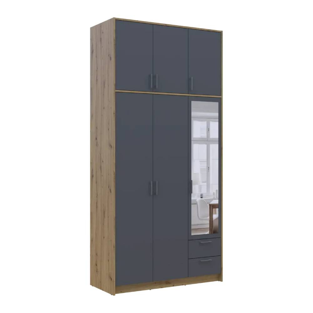 Шафа для одягу Doros Ронді з високою антресоллю і дзеркалом Дуб Артизан/Графіт 3 ДСП 121х52х260 (DRS-011875) Львів - фото 7