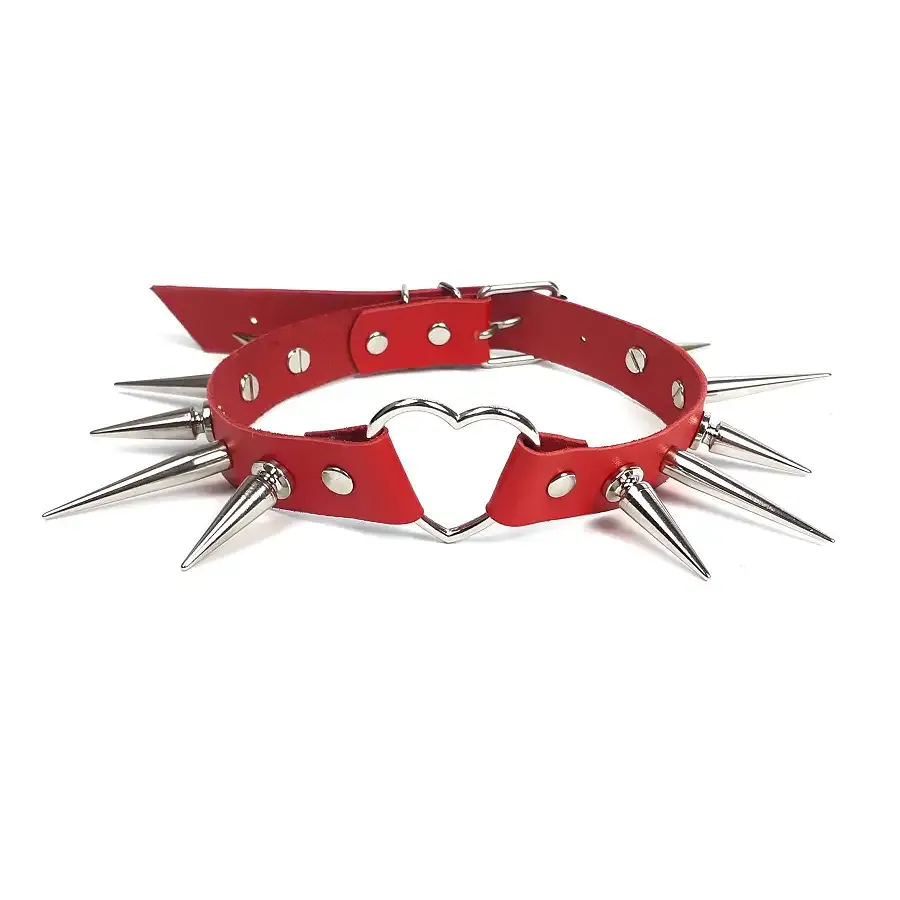Чокер серце з великими шипами, із натуральної шкіри Art of Sex - Crystal, колір Червоний Львів - фото 2