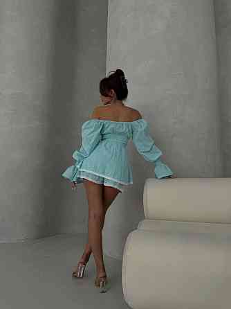 Жіночий стильний романтичний легкий костюм із натурального льону Ментоловий, 46 Одеса