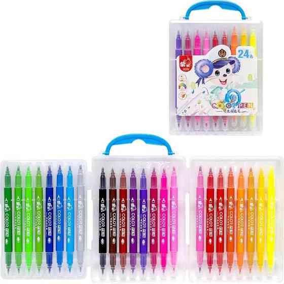 Набор двухсторонних фломастеров 249-24(Blue) в пластиковом боксе, 24 цвета Винница