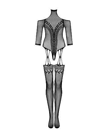 Нейлоновий бодістокінг з імітацією панчіх Obsessive Bodystocking G333 S/M/L, black, з доступом Sex Aura Київ
