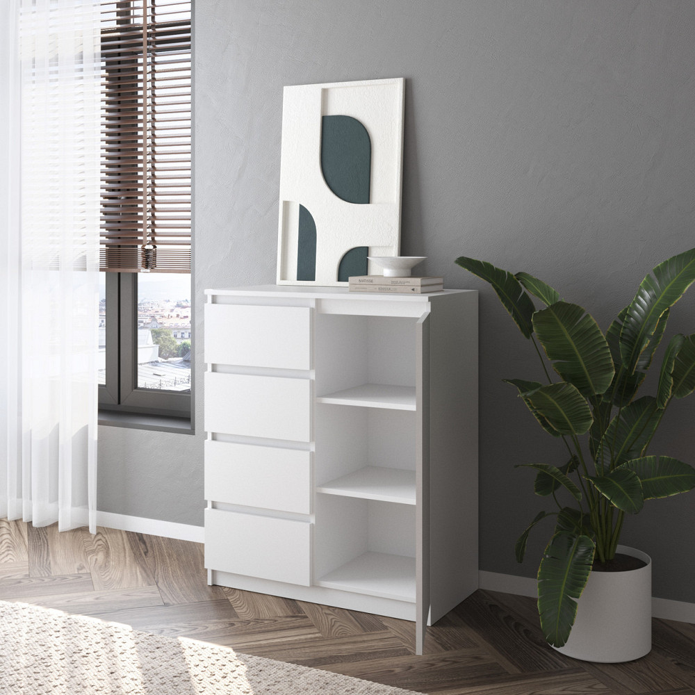 Комод VAYS, сучасний, з полицями, 4 шухляди, без ручок R-32 Венге Темний-Білі планки Львів - фото 2