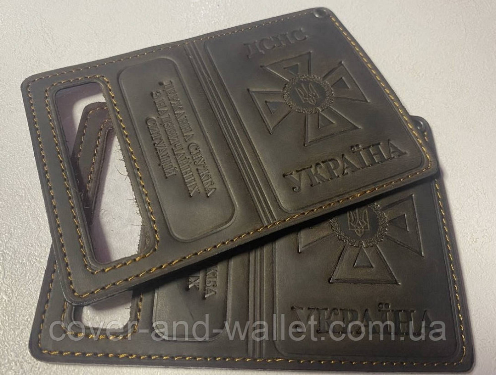 Обкладинка на нове посвідчення ДСНС із вінтажної шкіри коричневого кольору Київ - фото 1