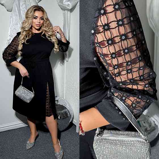 Жіноча святкова сукня батал зі вставками креп дайвінг + сітка 52/54 Одеса