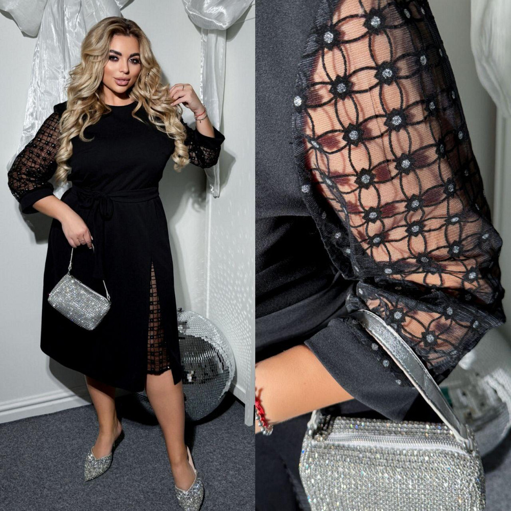 Жіноча святкова сукня батал зі вставками креп дайвінг + сітка 52/54 Одеса - фото 2