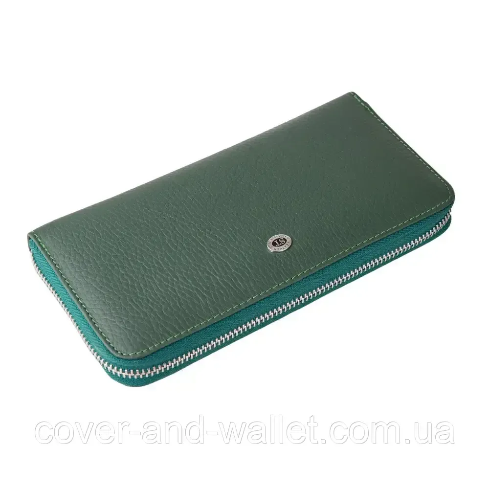 Женский зеленый кожаный кошелек на молнии с ремешком ST Leather Киев - изображение 5