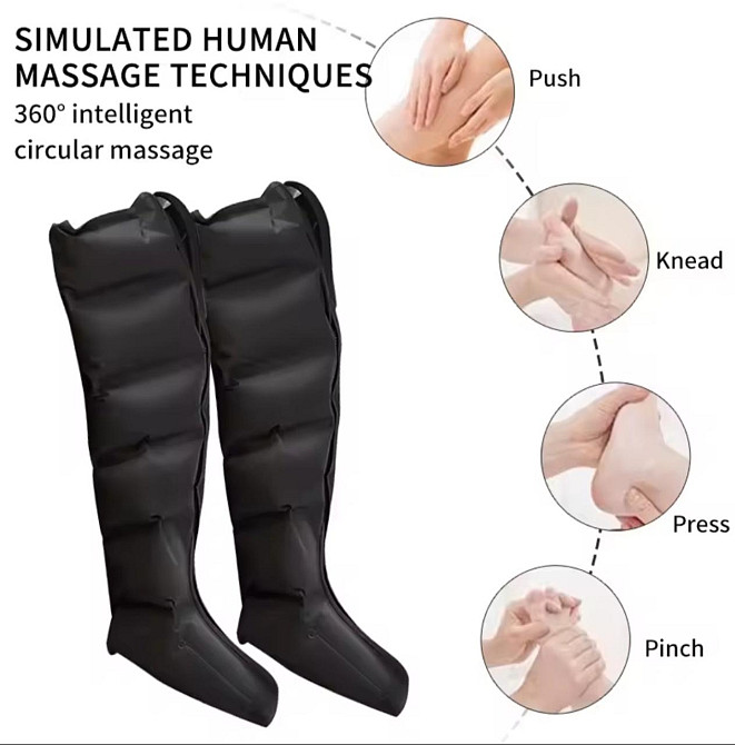 Массажер для ног Luyao LY-670 воздушно-компрессионный 6 камер (3 режима) Черный Киев - изображение 5