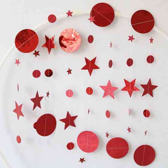 Гірлянда новорічна на нитці Кружки та зірочки 4 м червоний Київ