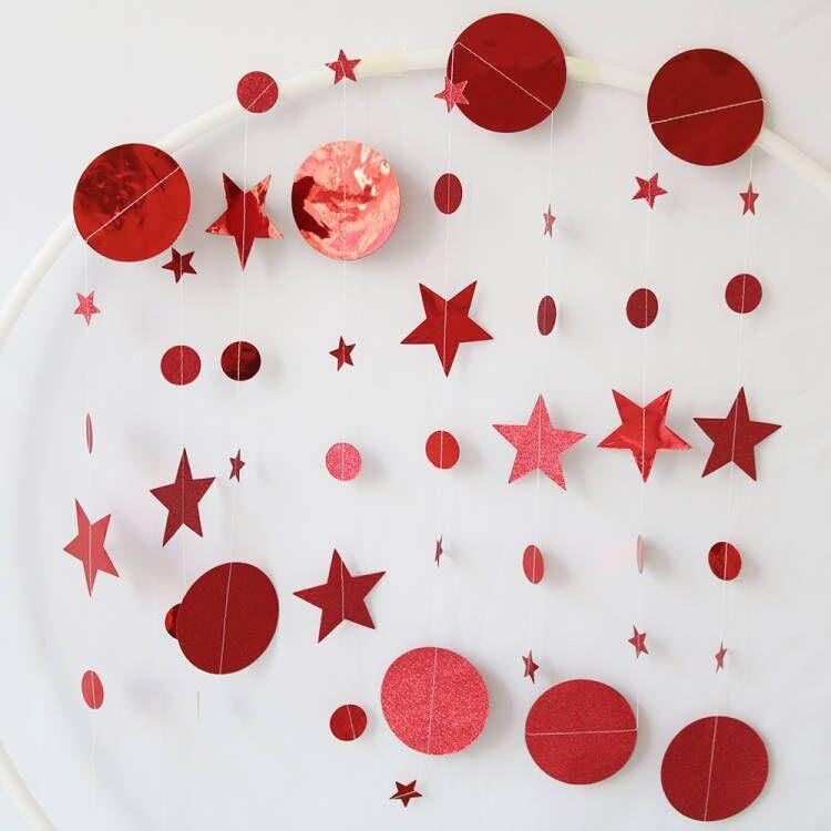 Гірлянда новорічна на нитці Кружки та зірочки 4 м червоний Київ - фото 1