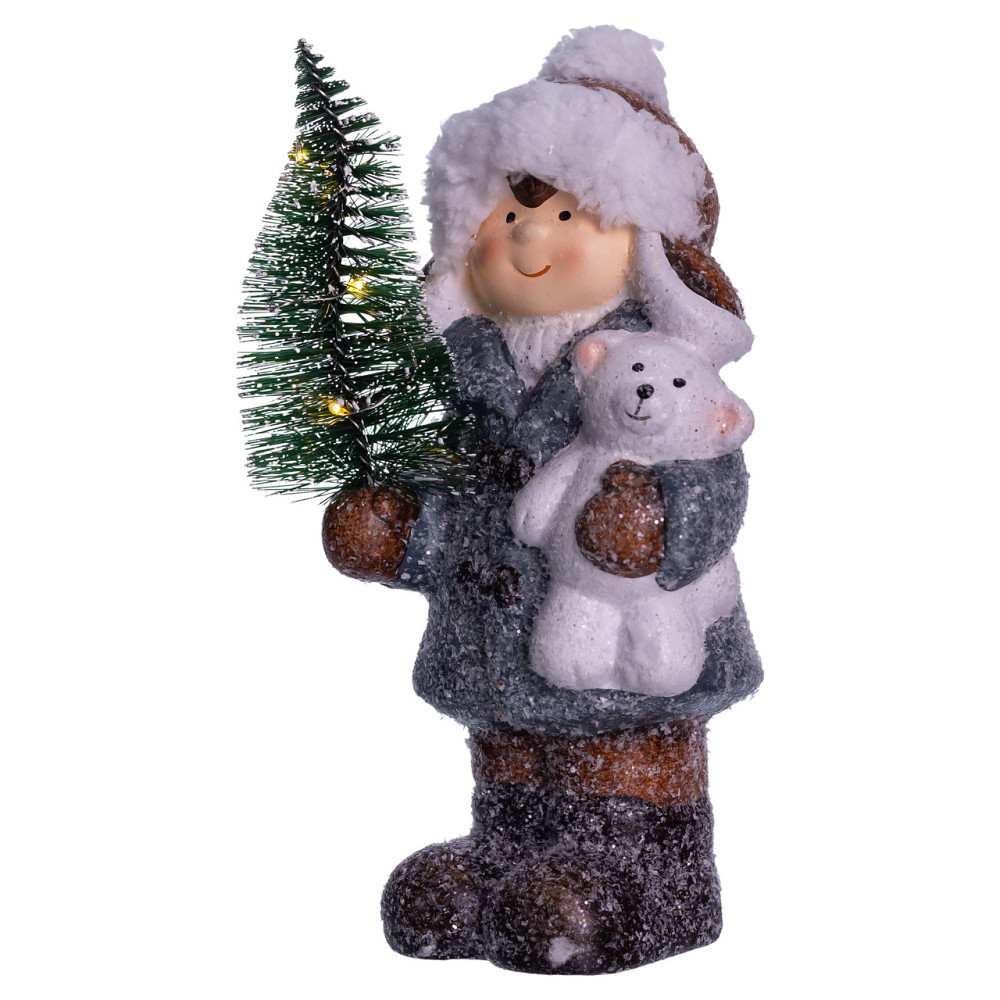 Yiwu Новорічна фігурка з підсвічуванням Дівчинка з ялинкою з порцеляни 10×9×18 (см) CR-5-16 Коломия - фото 3