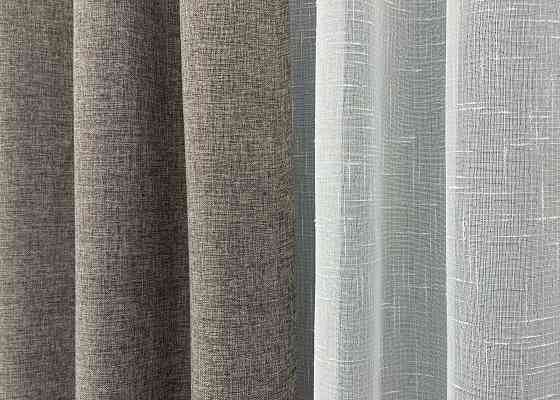 Комплект штор VR-Textil Лен Мешковина 200х270 2шт и Тюль 500х270 1769-115т Серый с белым 71-029/6 Киев