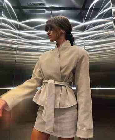 Жіночий стильний повсякденний костюм-двійка із замші на дайвінзі Бежевий, 46/48 Одеса