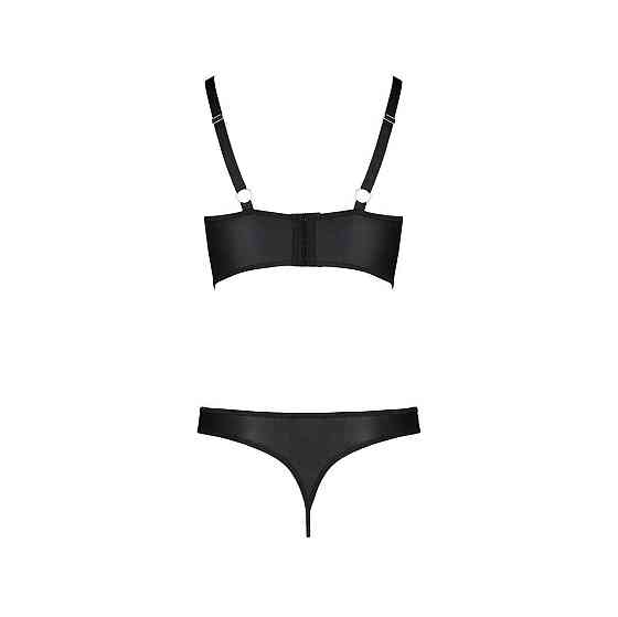 Комплект з екошкіри з люверсами та ремінцями Passion MALWIA BIKINI L/XL, black, бра та трусики Sex Aura Київ